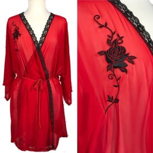 Vintage Intimates & Sleepwear - 🔖SOLD🔖 Vintage Red Sheer Rose Detail Short Robe Vintage Intimates & Sleepwear - 🔖SOLD🔖 Vintage Red Sheer Rose Detail Short Robe